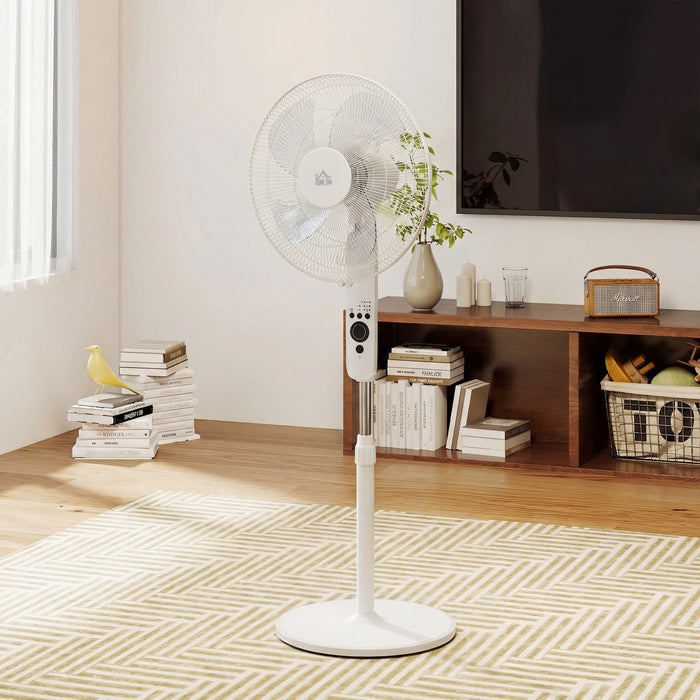 HOMCOM 124cm Pedestal Fan with Sleep Mode, Oscillating Standing Fan with 3 Modes, Remote Control, Adjustable Height, White