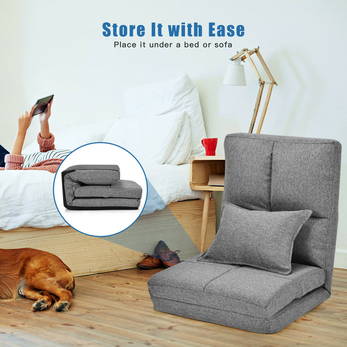 Folding Lazy Floor Sofa Bed with Pillow-