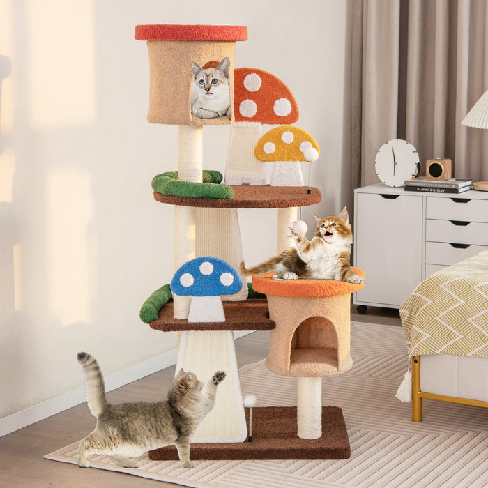 Multi-Level Cat Activity Tower - 4-In-1 Cat Tree with 2 Condos and Platforms - Ideal Playground for Cats and Kittens