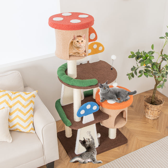 Multi-Level Cat Activity Tower - 4-In-1 Cat Tree with 2 Condos and Platforms - Ideal Playground for Cats and Kittens
