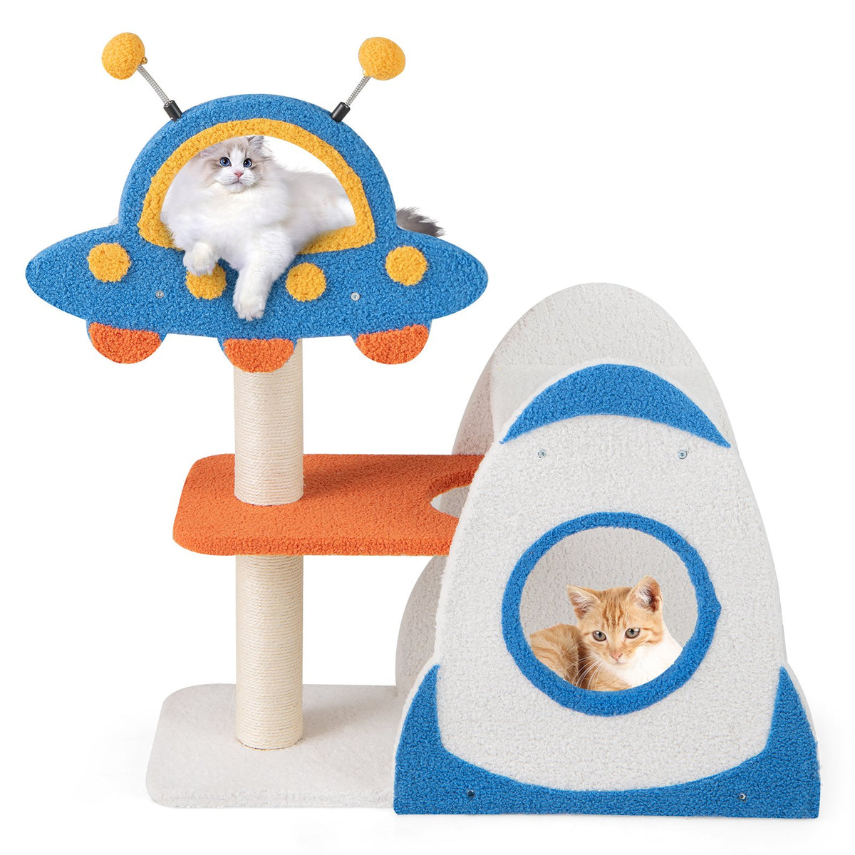4-Level Cute Cat Tree Tower with UFO-Shaped Top Perch-