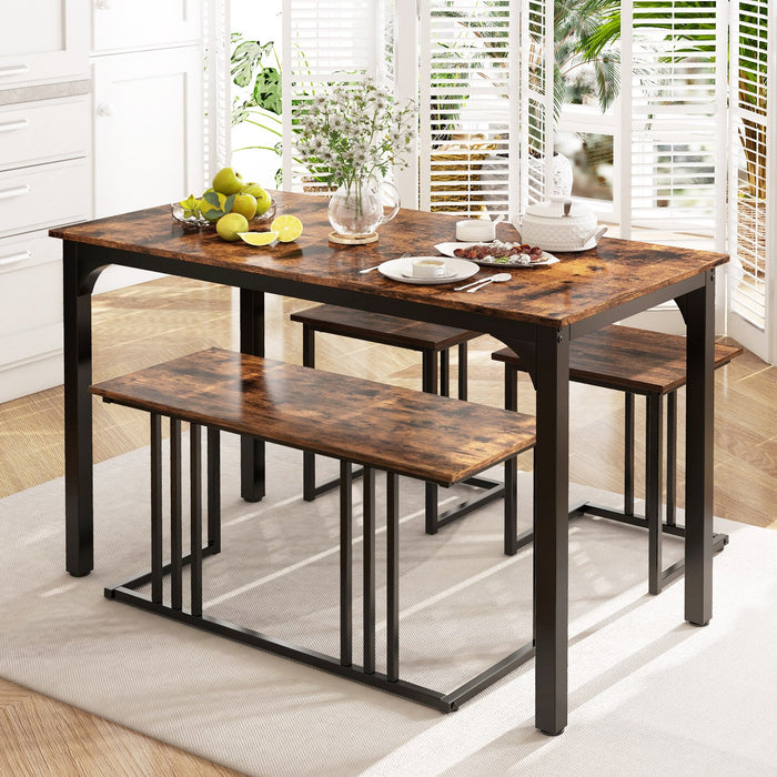 4-Piece Dining Table Set with Bench and 2 Stools for 4 Persons-