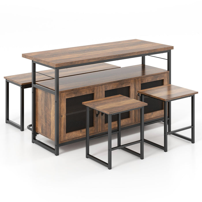 4 Piece Kitchen Island Set Dining Table and Chairs Set for 4 with Bench and Storage-