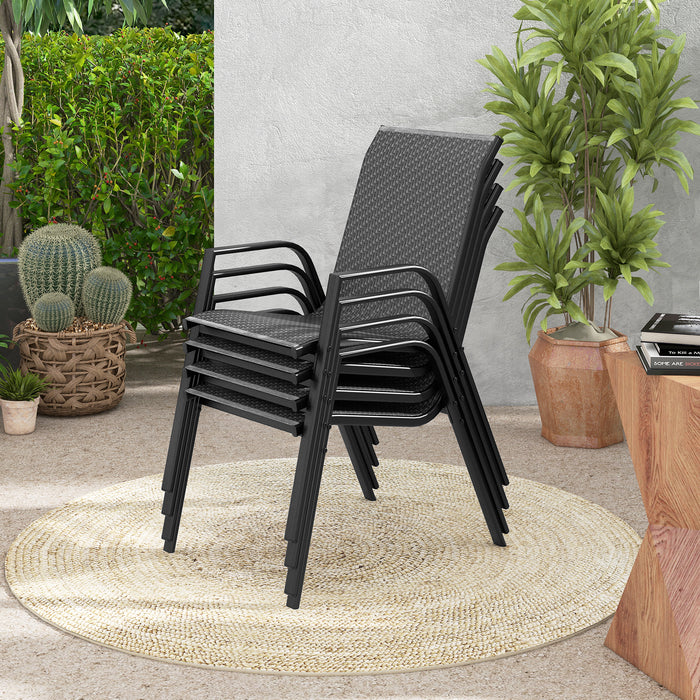 4 Pieces Patio Rattan Chairs with Wicker Woven Seat and Back-