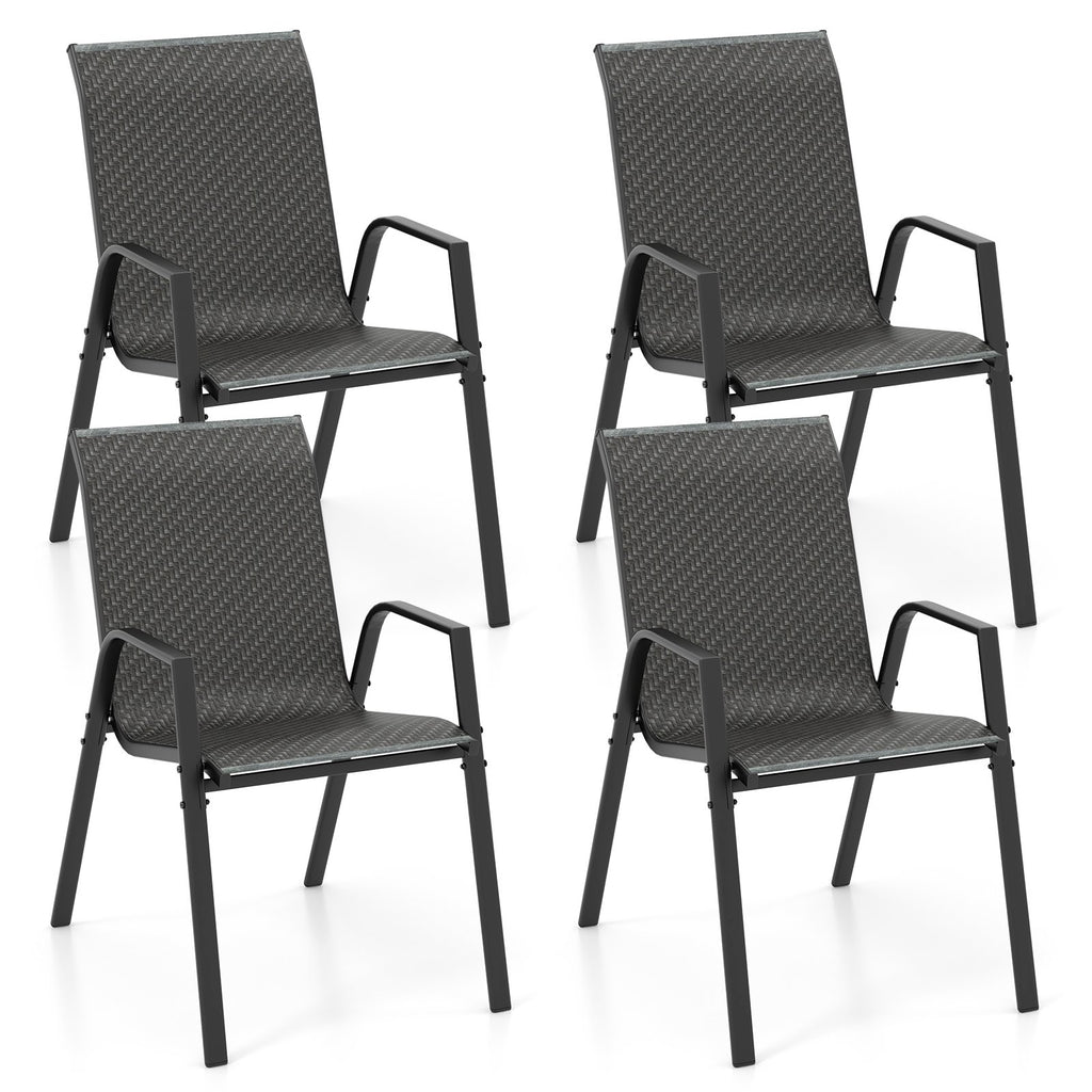 4 Pieces Patio Rattan Chairs with Wicker Woven Seat and Back-