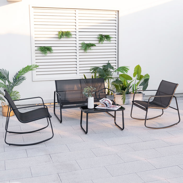 Outdoor Furniture Collection - 4-Piece Patio Rocking Set with Glass-Top Table - Perfect for Relaxing Outdoors and Social Gatherings