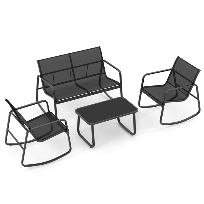 Outdoor Furniture Collection - 4-Piece Patio Rocking Set with Glass-Top Table - Perfect for Relaxing Outdoors and Social Gatherings