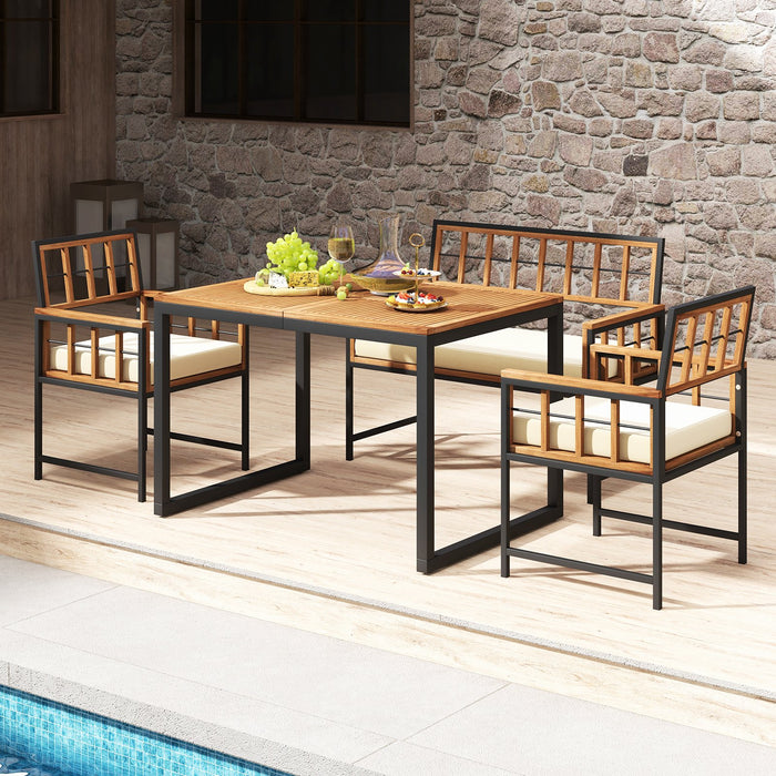 4 Pieces Acacia Wood Patio Dining Set with 1 Rectangular Table-