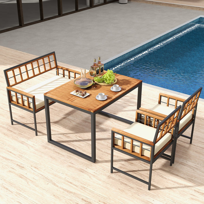 4 Pieces Acacia Wood Patio Dining Set with 1 Rectangular Table-