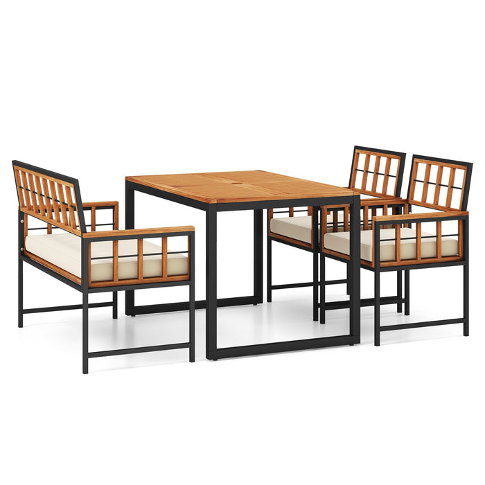 4 Pieces Acacia Wood Patio Dining Set with 1 Rectangular Table-