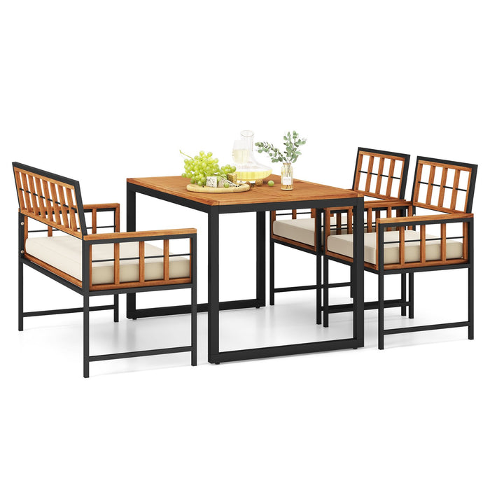 4 Pieces Acacia Wood Patio Dining Set with 1 Rectangular Table-