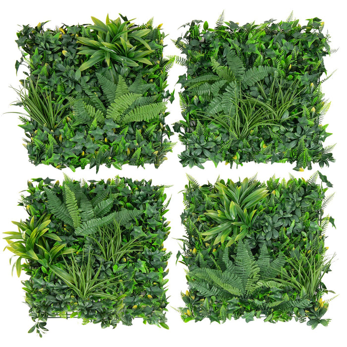 Artificial Hedge Boxwood Panels - 4 Piece Set with Diverse Leaf Designs - Ideal for Home and Garden Decorations