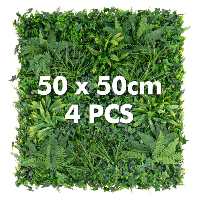 Artificial Hedge Boxwood Panels - 4 Piece Set with Diverse Leaf Designs - Ideal for Home and Garden Decorations