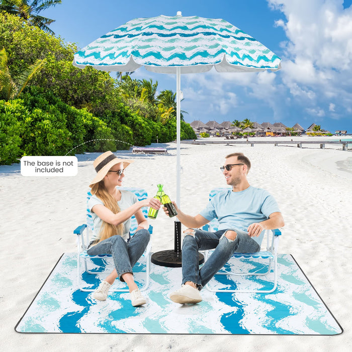 4 Pieces Beach Umbrella Set with 2 Foldable Chairs and Picnic Blanket-