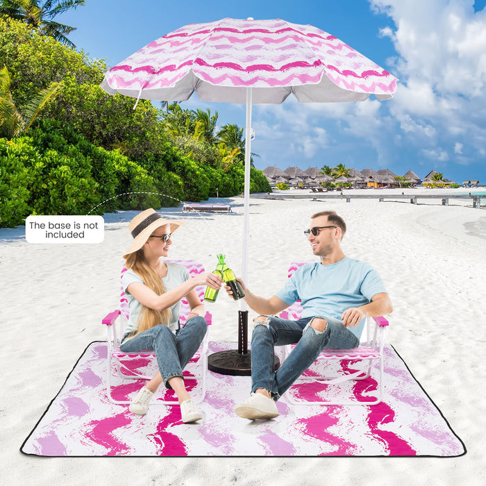 4 Pieces Beach Umbrella Set with 2 Foldable Chairs and Picnic Blanket-