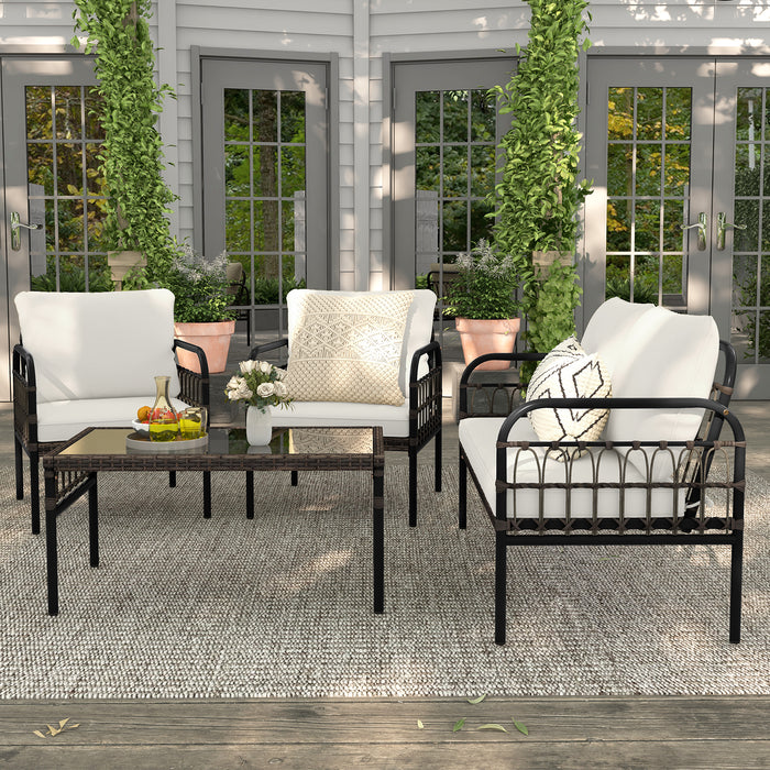 4 Pieces Patio Furniture Set with Soft Cushions-