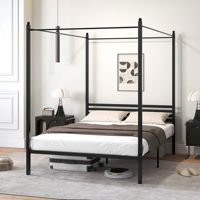 4-Poster Metal Platform Bed with Headboard and Under-