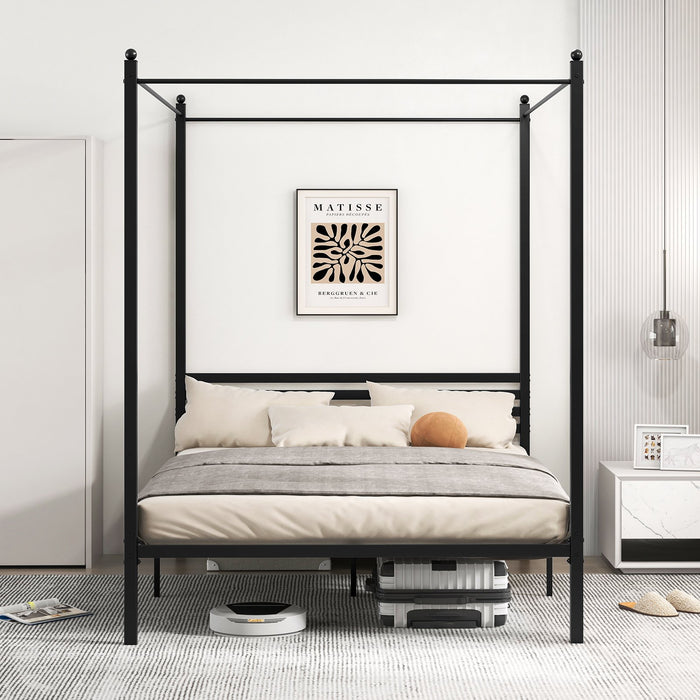 4-Poster Metal Platform Bed with Headboard and Under-