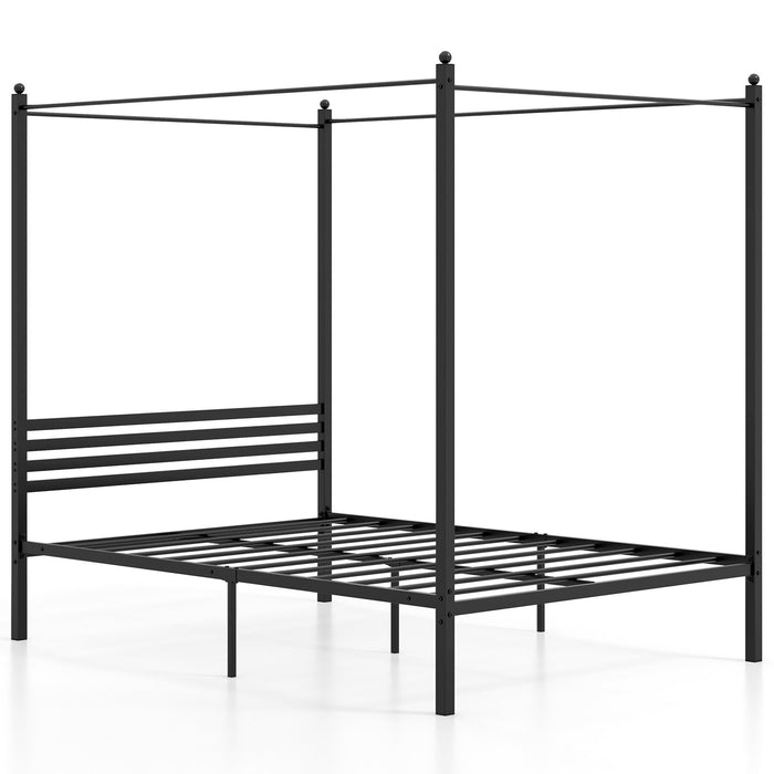 4-Poster Metal Platform Bed with Headboard and Under-