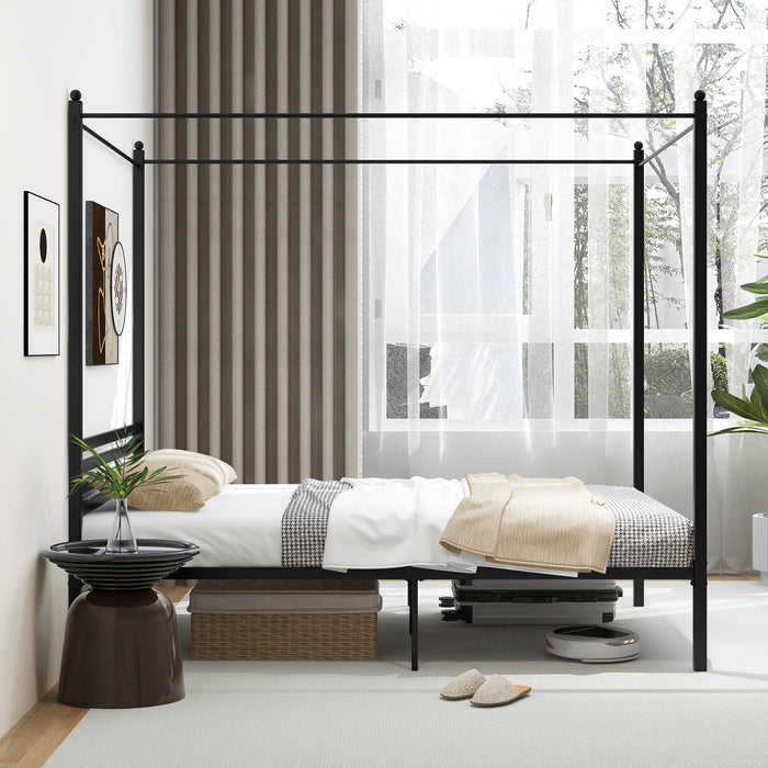 4-Poster Metal Platform Bed with Headboard and Under-