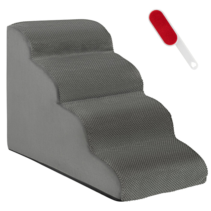 4-Tier Foam Dog Ramp with Washable Zippered Cover and Silicone Paw Prints-Grey