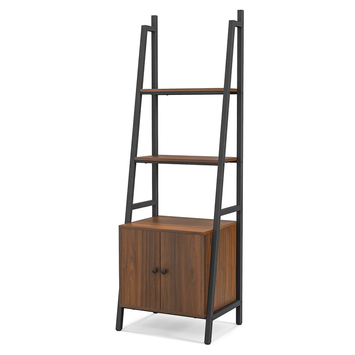4-Tier Ladder Shelf with Cabinet Industrial Bookcase with Metal Frame-Rustic Brown