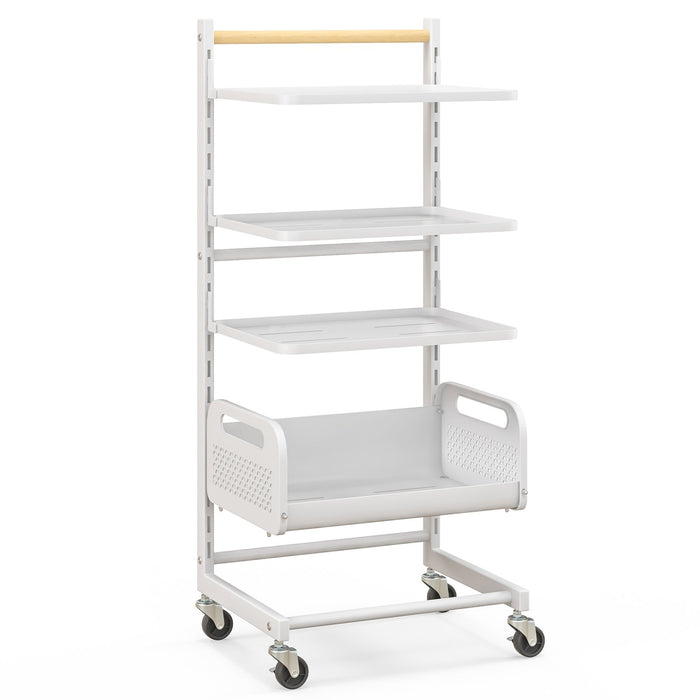 4 Tier Utility Rolling Cart with Adjustable Shelves-White