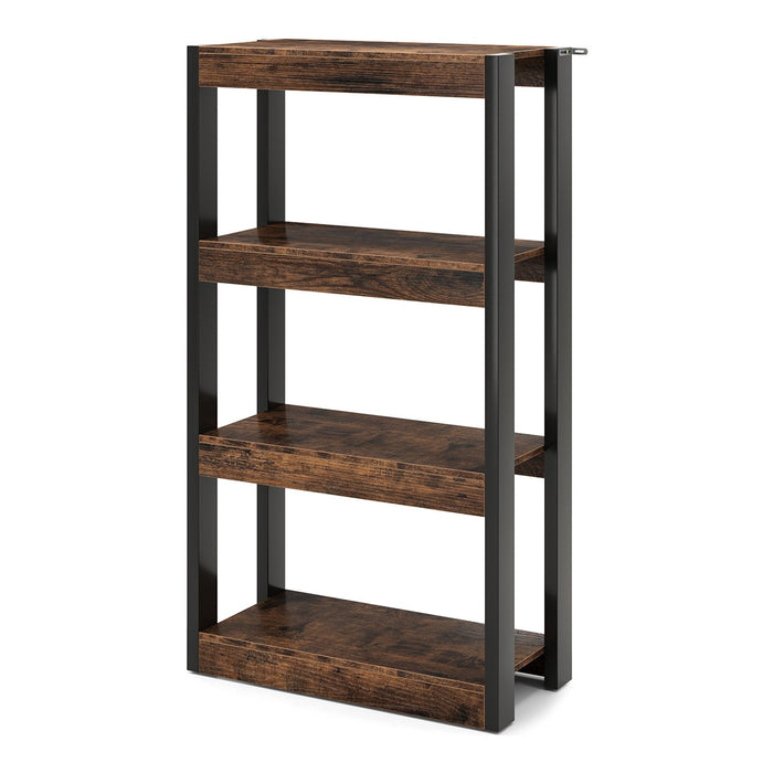 4 Tier Wooden Bookcase Bookshelf with Dual Anti-Tipping Kits-Rustic Brown