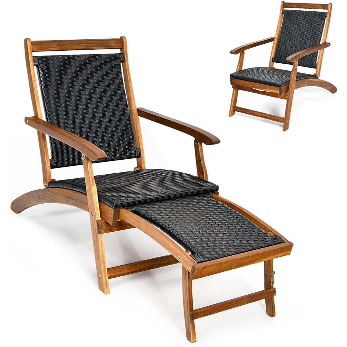 Folding Deck Reclining Chair with Retractable Footrest — Shopsta UK