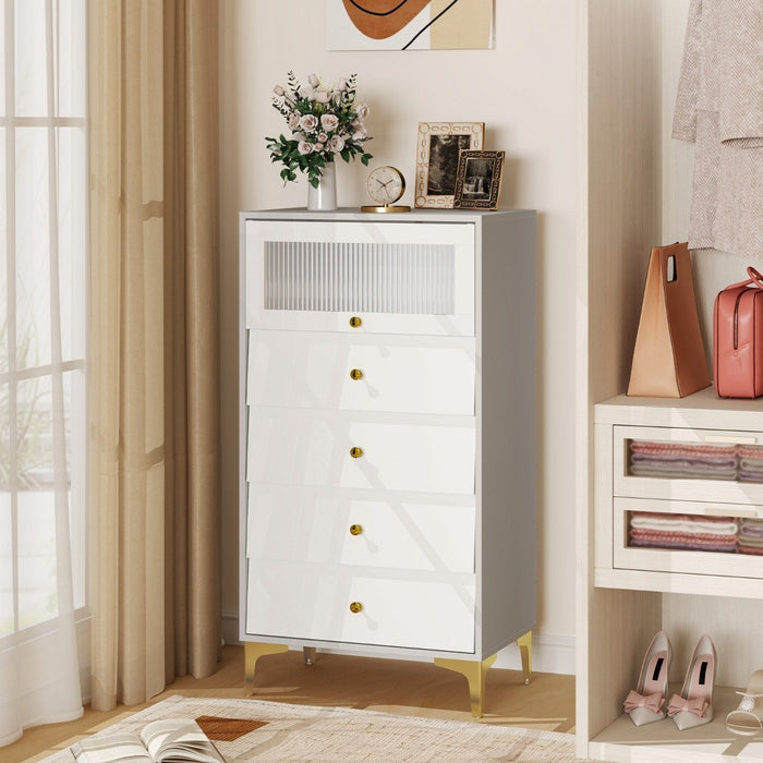 3/4 Drawer Dresser Cabinet with Flip Up Fluted Glass Door-