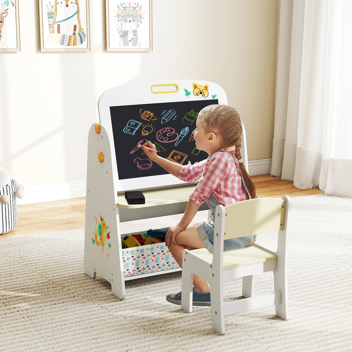 4-in-1 Art Easel and Bookshelf with Magnetic Whiteboard and Blackboard-