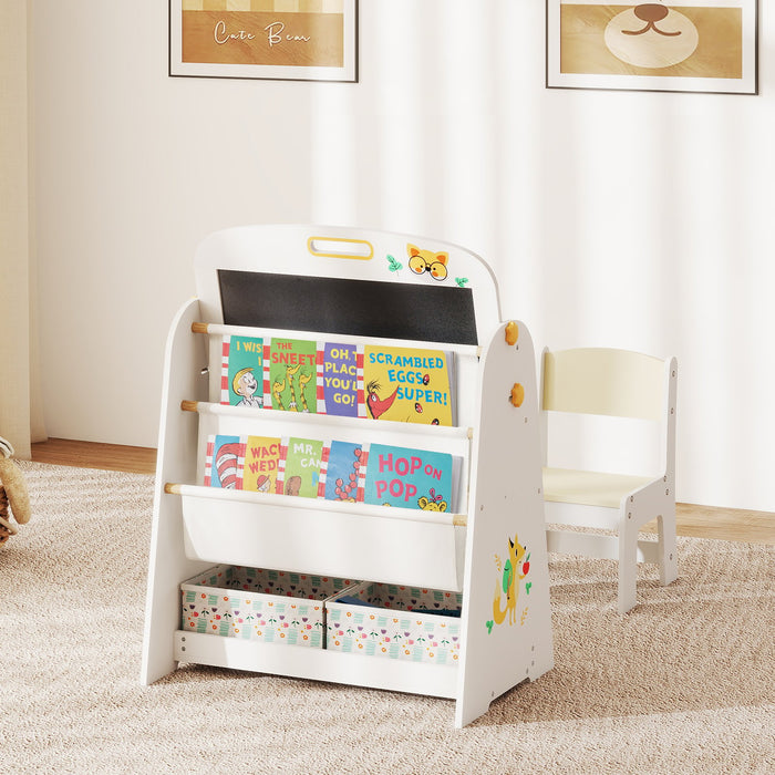 4-in-1 Art Easel and Bookshelf with Magnetic Whiteboard and Blackboard-