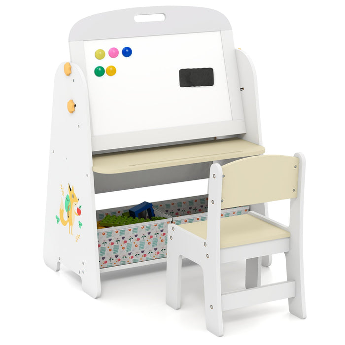 4-in-1 Art Easel and Bookshelf with Magnetic Whiteboard and Blackboard-