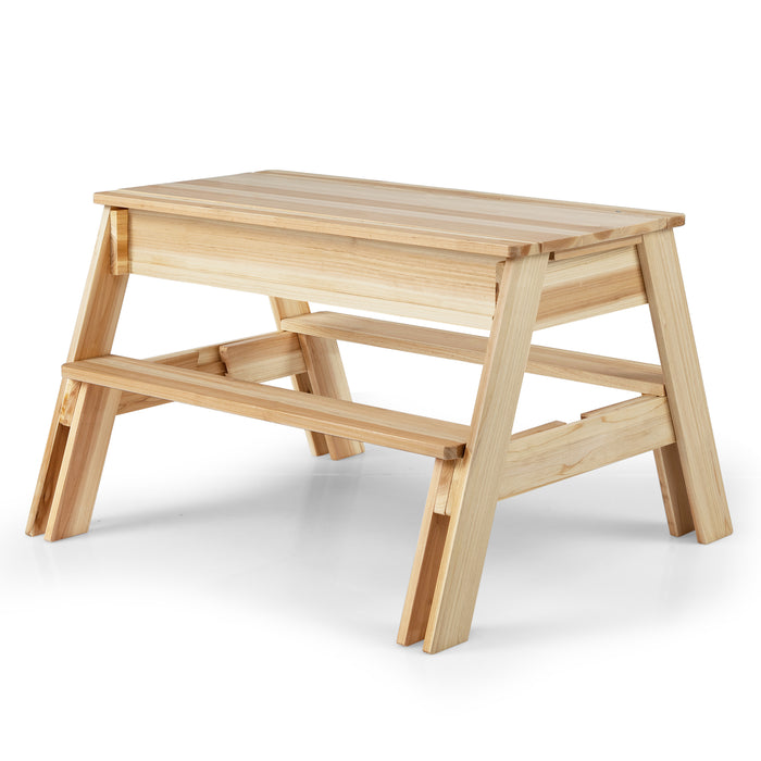 4 in 1 Wooden Table and Bench Set with Removable Top and 2 Storage Boxes-