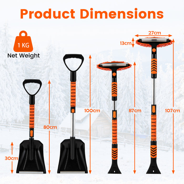 4 in 1 Extendable Snow Shovel 3 Adjustable Sizes Snow Kit for Car-