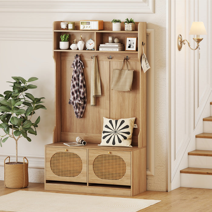 4-In-1 Hall Tree with Coat Rack and Flip Drawers-