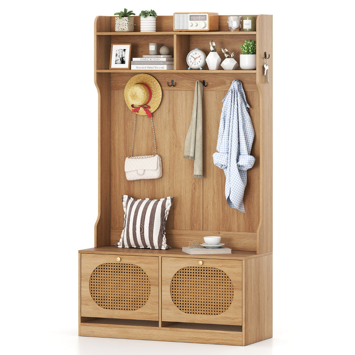 4-In-1 Hall Tree with Coat Rack and Flip Drawers-