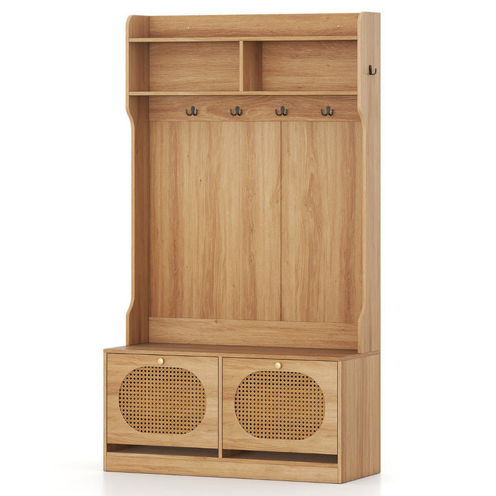 4-In-1 Hall Tree with Coat Rack and Flip Drawers-