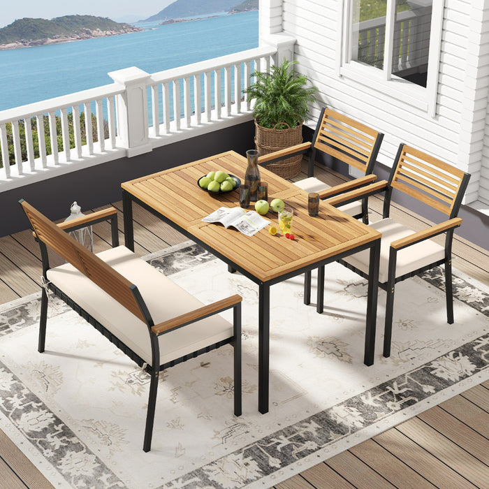 4-Piece Patio Dining Set Outdoor Wood Metal Furniture-