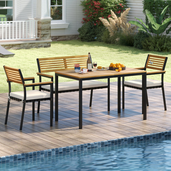 4-Piece Patio Dining Set Outdoor Wood Metal Furniture-