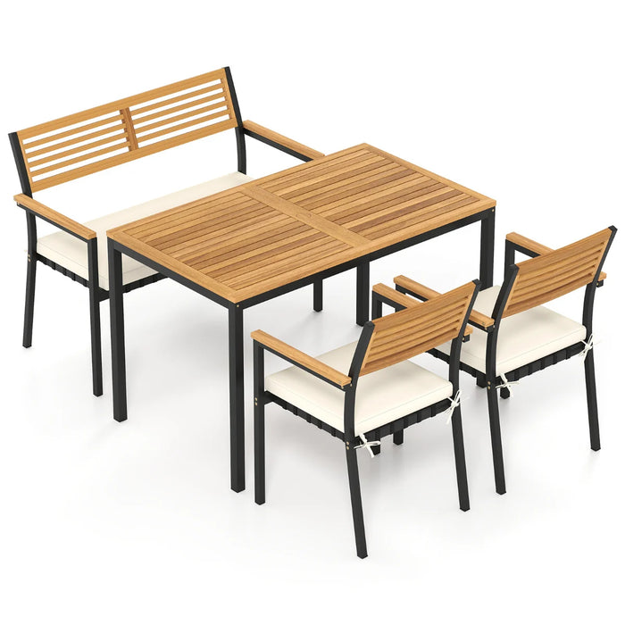 4-Piece Patio Dining Set Outdoor Wood Metal Furniture-