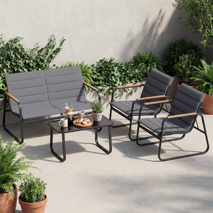 4 Pieces Outdoor Furniture Set with Cushions and Tempered Glass Table-
