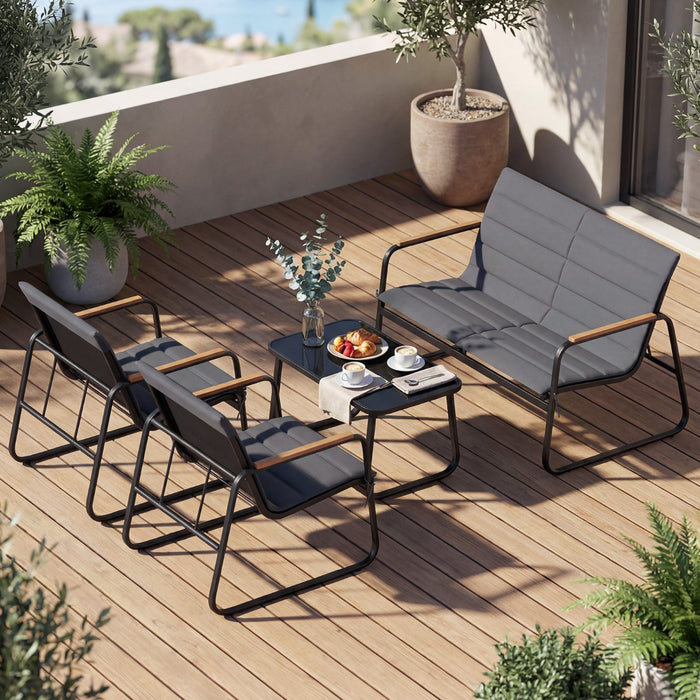 4 Pieces Outdoor Furniture Set with Cushions and Tempered Glass Table-