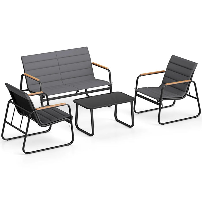 4 Pieces Outdoor Furniture Set with Cushions and Tempered Glass Table-
