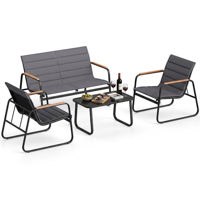 4 Pieces Outdoor Furniture Set with Cushions and Tempered Glass Table-