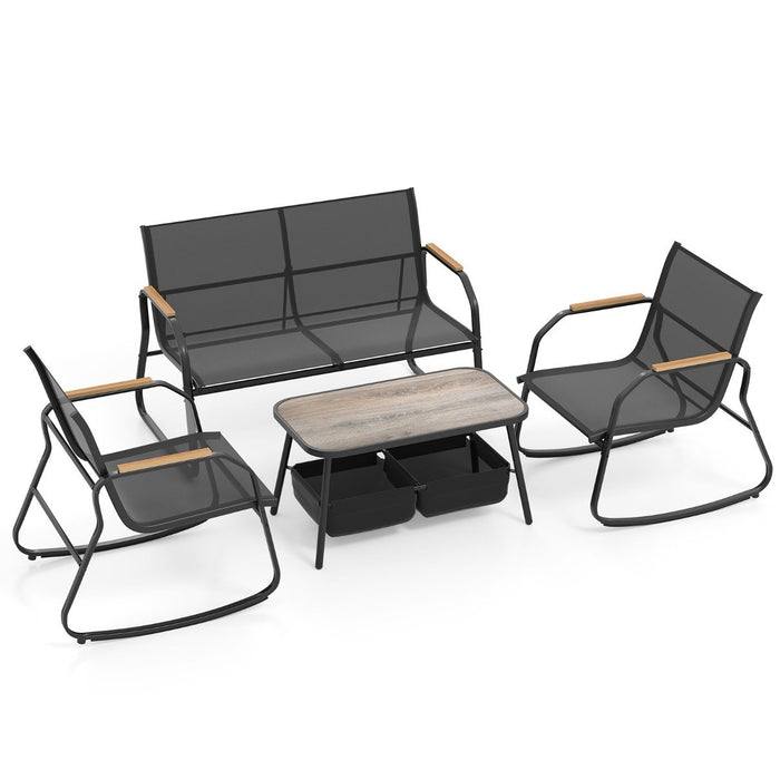 4 Pieces Patio Furniture Set with 2 Rocking Bistro Chairs-