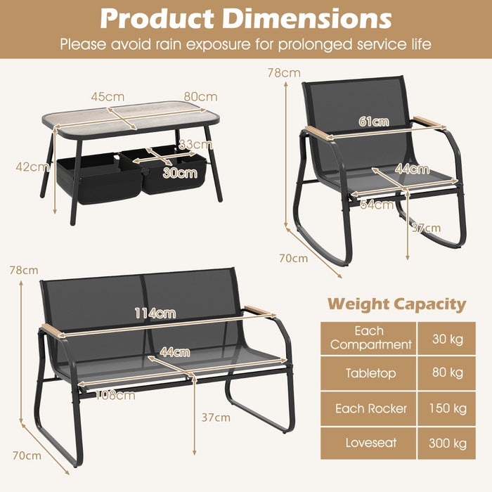 4 Pieces Patio Furniture Set with 2 Rocking Bistro Chairs-