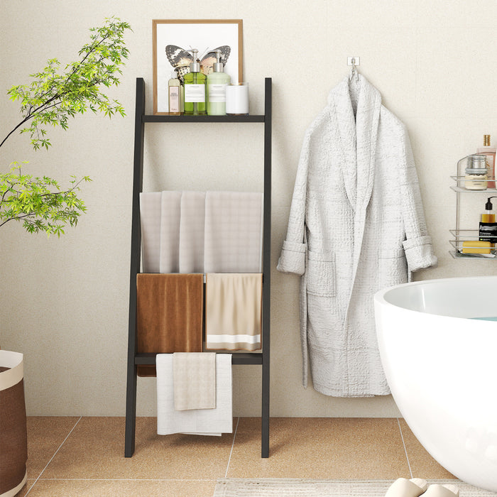 4-Tier Wooden Blanket Ladder 137 cm Wall Leaning Quilt Holder for Storage and Display-White