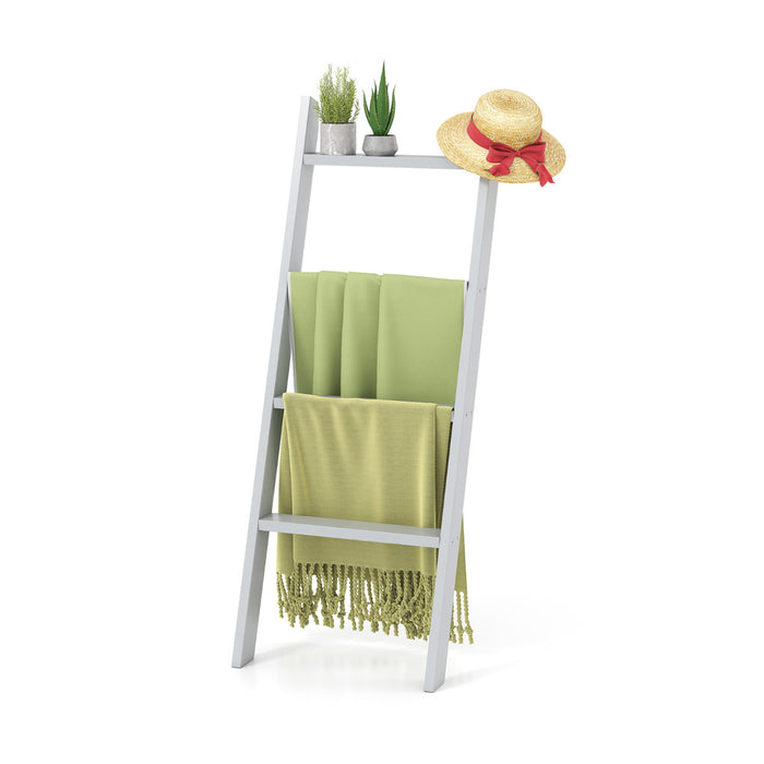 4-Tier Wooden Blanket Ladder 137 cm Wall Leaning Quilt Holder for Storage and Display-White