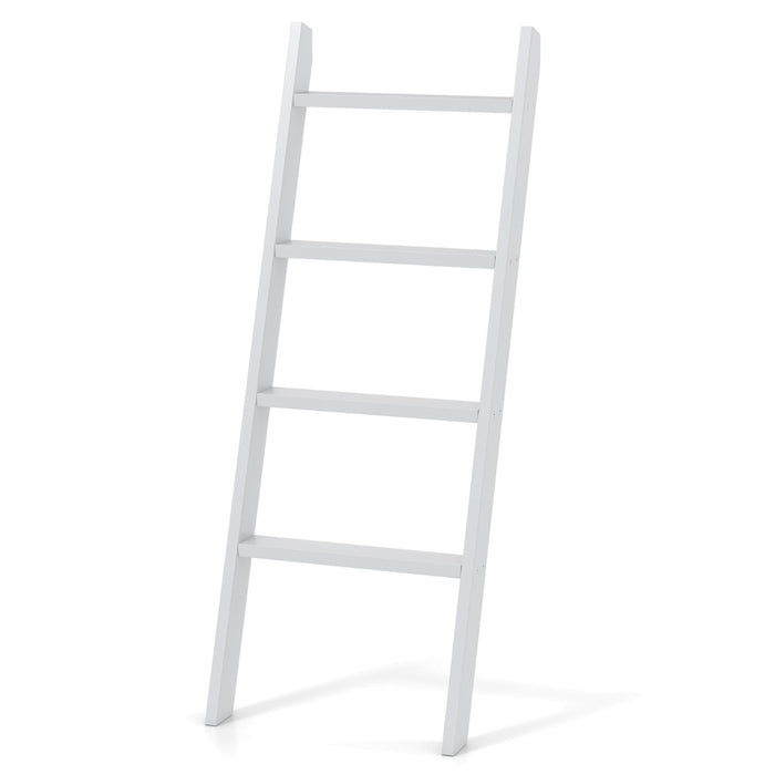 4-Tier Wooden Blanket Ladder 137 cm Wall Leaning Quilt Holder for Storage and Display-White